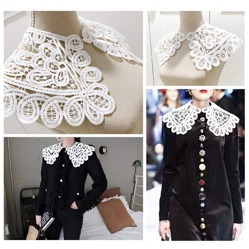 Joyci Women's White Hollow Out Lace Floral Fake Collar Lolita Big Shawl False Collar for Summer Dress (J12) - Image 3